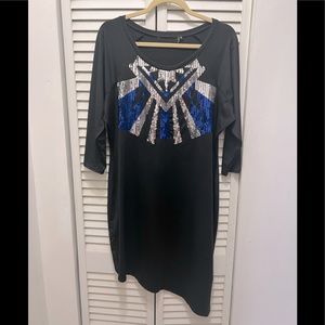 Fubu black  dress with blue and silver sequins